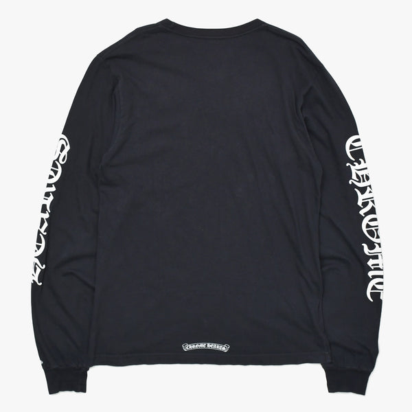 CHROME HEARTS クロムハーツ ネックロゴ 長袖Tシャツ サイズM オールドイングリッシュ ブラック 新型 美品 中古 4a009201