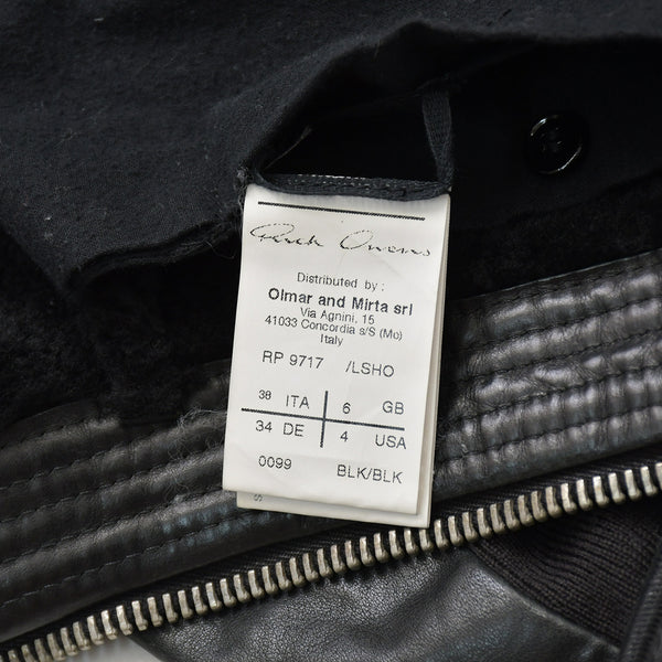 極美品 RICK OWENS リックオウエンス 変形 レザージャケット フード付き RP 9717/LSHO ラムレザー ブラック シルバー金具 サイズ38 中古 4a009325