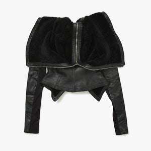 極美品 RICK OWENS リックオウエンス 変形 レザージャケット フード付き RP 9717/LSHO ラムレザー ブラック シルバー金具 サイズ38 中古 4a009325