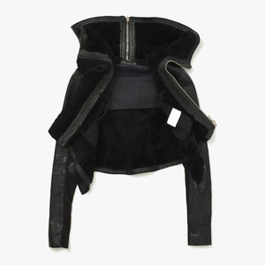 極美品 RICK OWENS リックオウエンス 変形 レザージャケット フード付き RP 9717/LSHO ラムレザー ブラック シルバー金具 サイズ38 中古 4a009325