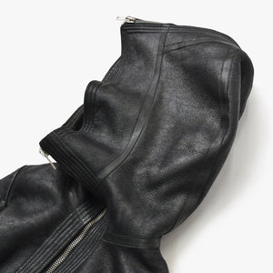 極美品 RICK OWENS リックオウエンス 変形 レザージャケット フード付き RP 9717/LSHO ラムレザー ブラック シルバー金具 サイズ38 中古 4a009325