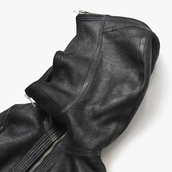 極美品 RICK OWENS リックオウエンス 変形 レザージャケット フード付き RP 9717/LSHO ラムレザー ブラック シルバー金具 サイズ38 中古 4a009325