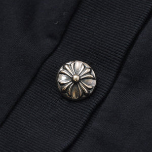 新品同様 CHROME HEARTS クロムハーツ カーディガン クロスボールボタン クロスパッチ コットン シルバー925 ブラック シルバー金具 サイズM 中古 4a009341