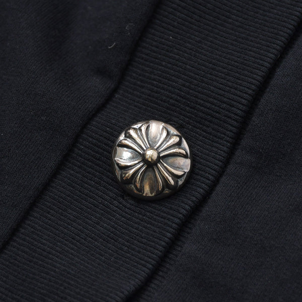 新品同様 CHROME HEARTS クロムハーツ カーディガン クロスボールボタン クロスパッチ コットン シルバー925 ブラック シルバー金具 サイズM 中古 4a009341