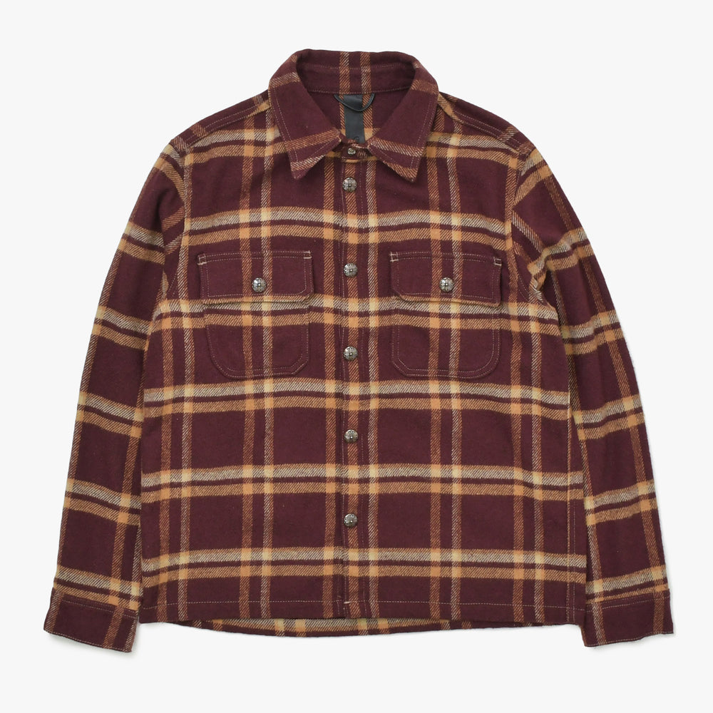 極美品 CHROME HEARTS クロムハーツ WORK DOG ワークドッグ チェック フランネルシャツ クロスボールボタン Yノット バーガンディ ライトオレンジ サイズL 中古 4a009375