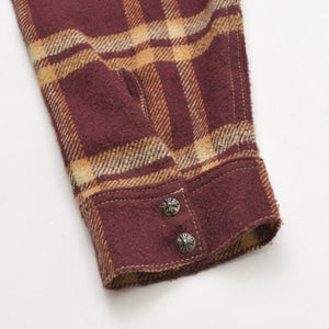 Very Good Condition CHROME HEARTS WORK DOG Check Flannel Shirt Cross Ball Button Y Knot Burgundy Light Orange Size L Used 4a009375