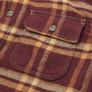 Very Good Condition CHROME HEARTS WORK DOG Check Flannel Shirt Cross Ball Button Y Knot Burgundy Light Orange Size L Used 4a009375