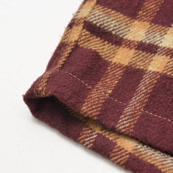 Very Good Condition CHROME HEARTS WORK DOG Check Flannel Shirt Cross Ball Button Y Knot Burgundy Light Orange Size L Used 4a009375