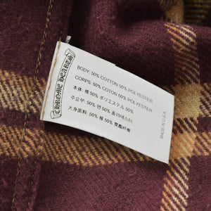 Very Good Condition CHROME HEARTS WORK DOG Check Flannel Shirt Cross Ball Button Y Knot Burgundy Light Orange Size L Used 4a009375