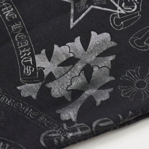 極美品 CHROME HEARTS クロムハーツ STENCIL HOODIE 袖ステンシル バックホースシュー プリント プルオーバーパーカー ブラック サイズXL 中古 4a009377