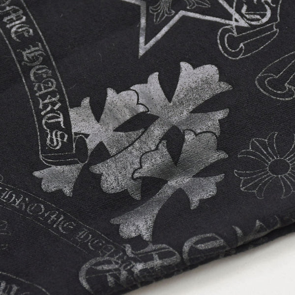 極美品 CHROME HEARTS クロムハーツ STENCIL HOODIE 袖ステンシル バックホースシュー プリント プルオーバーパーカー ブラック サイズXL 中古 4a009377