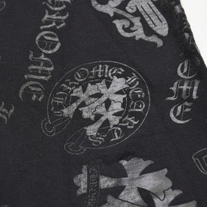 極美品 CHROME HEARTS クロムハーツ STENCIL HOODIE 袖ステンシル バックホースシュー プリント プルオーバーパーカー ブラック サイズXL 中古 4a009377