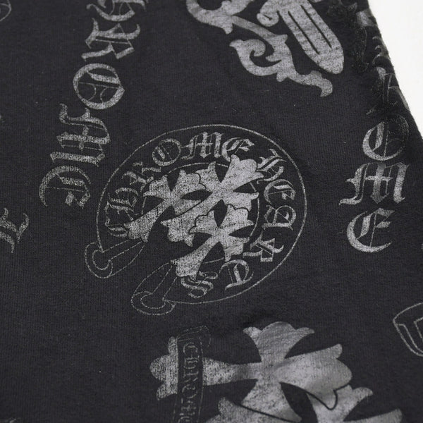 極美品 CHROME HEARTS クロムハーツ STENCIL HOODIE 袖ステンシル バックホースシュー プリント プルオーバーパーカー ブラック サイズXL 中古 4a009377