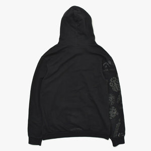 極美品 CHROME HEARTS クロムハーツ STENCIL HOODIE 袖ステンシル バックホースシュー プリント プルオーバーパーカー ブラック サイズXL 中古 4a009377