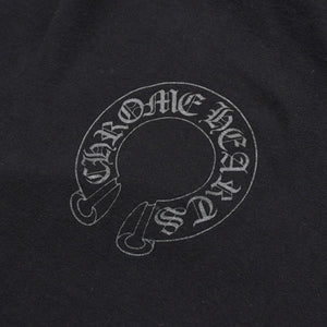 極美品 CHROME HEARTS クロムハーツ STENCIL HOODIE 袖ステンシル バックホースシュー プリント プルオーバーパーカー ブラック サイズXL 中古 4a009377
