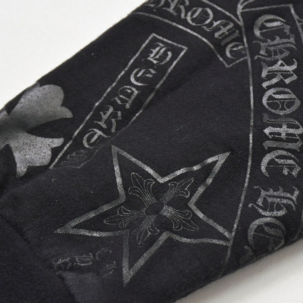 極美品 CHROME HEARTS クロムハーツ STENCIL HOODIE 袖ステンシル バックホースシュー プリント プルオーバーパーカー ブラック サイズXL 中古 4a009377
