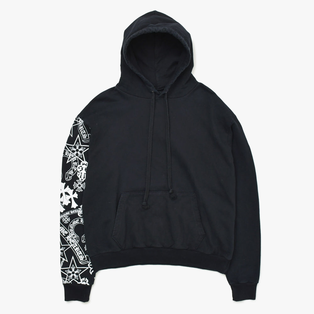 極美品 CHROME HEARTS クロムハーツ アーム ステンシル フーディ パーカー コットン ブラック ホワイト サイズS 中古 4a009378