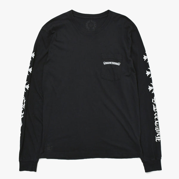 Very Good Condition CHROME HEARTS Sleeve CH Plus Old English Logo Long T Black White Size L Used 4a009379