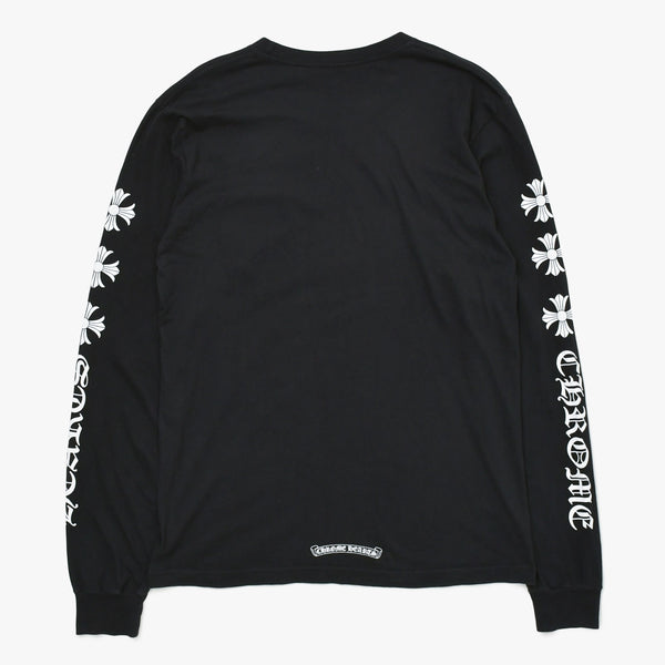 Very Good Condition CHROME HEARTS Sleeve CH Plus Old English Logo Long T Black White Size L Used 4a009379