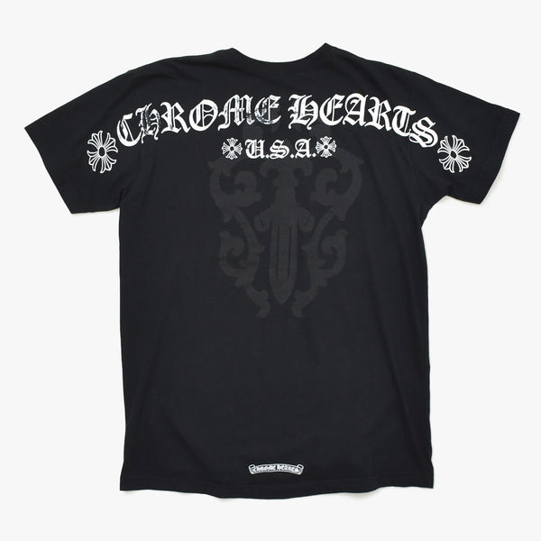 Very Good Condition CHROME HEARTS Men's Half Sleeve Pocket T-Shirt CH Cross Hairy Dagger Black Size L Used 4a009381