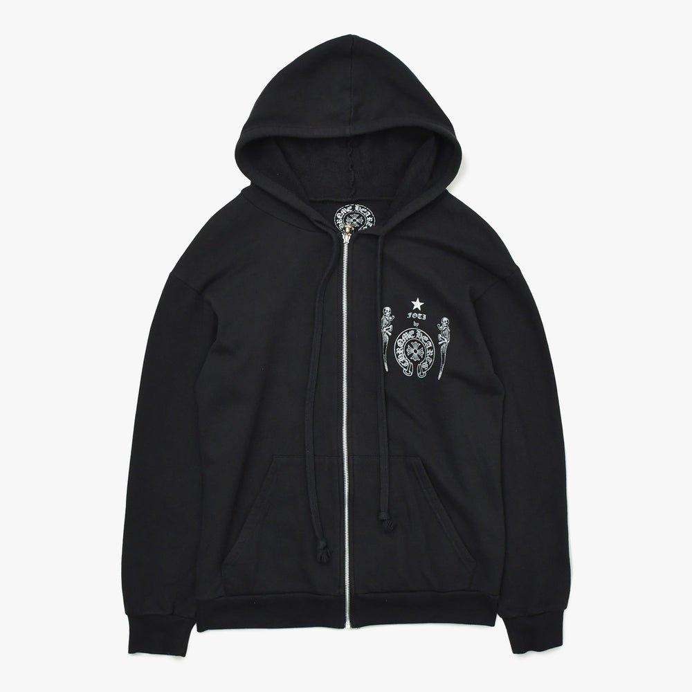 極美品 CHROME HEARTS クロムハーツ フォティ ハリスティータ ジップアップ パーカー スクロールロゴ スター ブラック シルバー サイズL 中古 4a009382