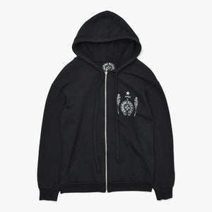 Very Good Condition CHROME HEARTS Foti Harristita Zip Up Parka Scroll Logo Star Black Silver Size L Used 4a009382