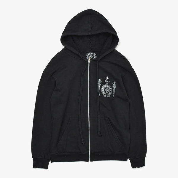 Very Good Condition CHROME HEARTS Foti Harristita Zip Up Parka Scroll Logo Star Black Silver Size L Used 4a009382