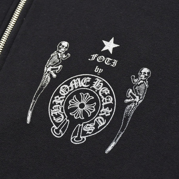 Very Good Condition CHROME HEARTS Foti Harristita Zip Up Parka Scroll Logo Star Black Silver Size L Used 4a009382