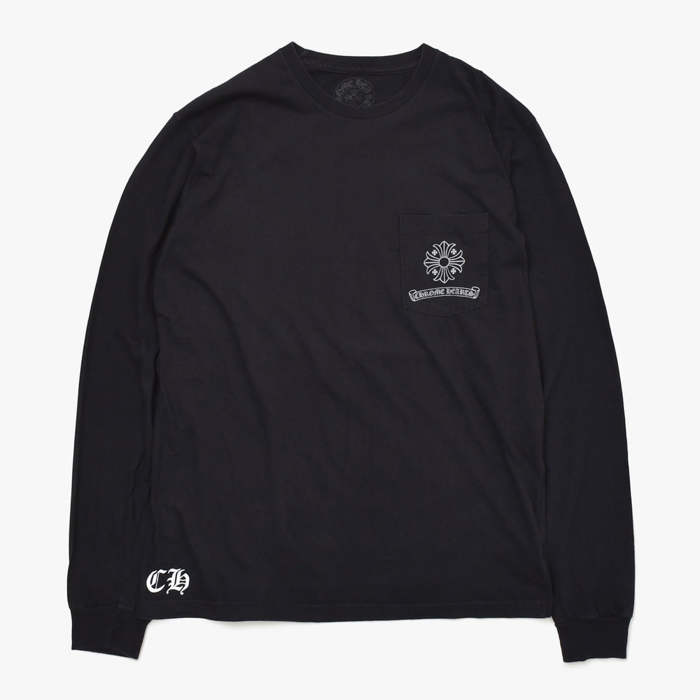 CHROME HEARTS クロムハーツ CHプラス バッククロス プリント 長袖Tシャツ コットン ブラック サイズL 美品 中古 4a009384
