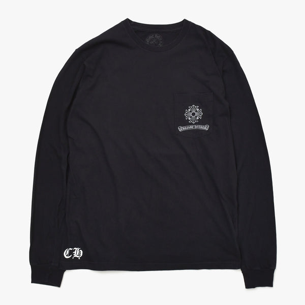 CHROME HEARTS クロムハーツ CHプラス バッククロス プリント 長袖Tシャツ コットン ブラック サイズL 美品 中古 4a009384