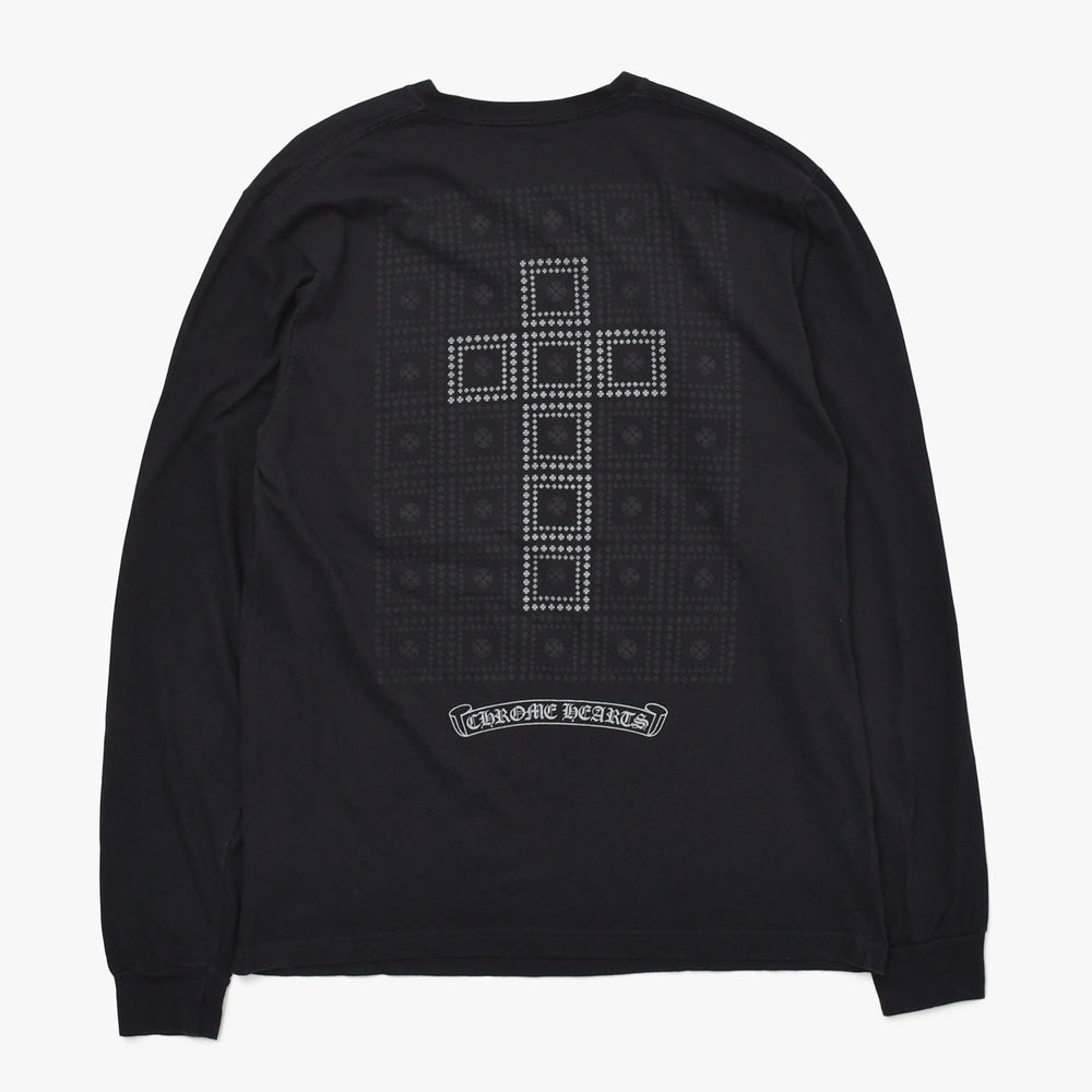 CHROME HEARTS クロムハーツ CHプラス バッククロス プリント 長袖Tシャツ コットン ブラック サイズL 美品 中古 4a009384