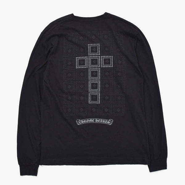 CHROME HEARTS クロムハーツ CHプラス バッククロス プリント 長袖Tシャツ コットン ブラック サイズL 美品 中古 4a009384