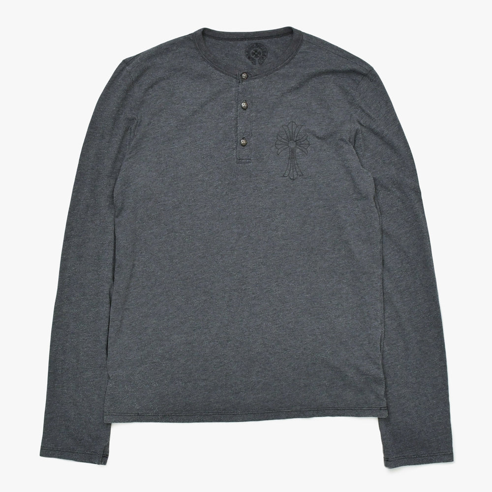 CHROME HEARTS クロムハーツ ヘンリーネック ロングスリーブTシャツ U.S.A製 グレー シルバー金具 サイズS 美品 中古 4a009385