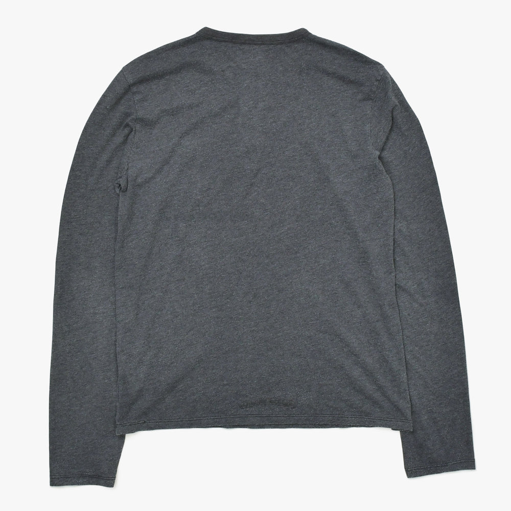 CHROME HEARTS クロムハーツ ヘンリーネック ロングスリーブTシャツ U.S.A製 グレー シルバー金具 サイズS 美品 中古 4a009385