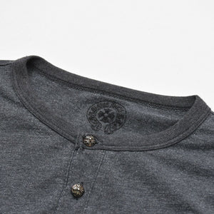 CHROME HEARTS Henley Neck Long Sleeve T-Shirt U.S.AGray with silver hardware, size S, excellent condition, pre-owned. (Item number: 4a009385)