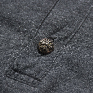 CHROME HEARTS Henley Neck Long Sleeve T-Shirt U.S.AGray with silver hardware, size S, excellent condition, pre-owned. (Item number: 4a009385)