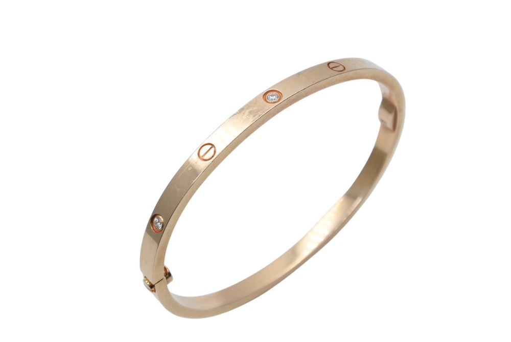 CARTIER LOVE BRACELET SMALL Love Bracelet Bangle Small Model Half Diamond Yellow Gold 750 Size 15 Good Condition Used 4b009412
