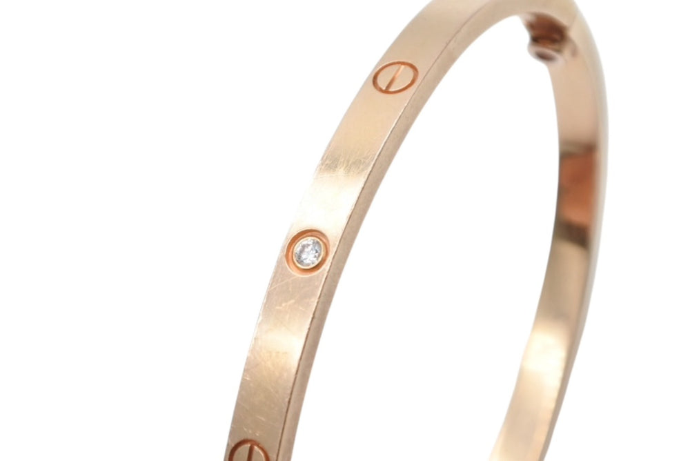 CARTIER LOVE BRACELET SMALL Love Bracelet Bangle Small Model Half Diamond Yellow Gold 750 Size 15 Good Condition Used 4b009412