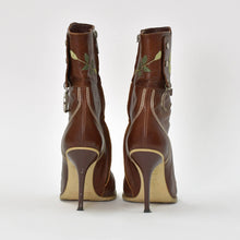 画像をギャラリービューアに読み込む, CHRISTIAN DIOR クリスチャンディオール ガリアーノ期 エンブロイダリー ヒールブーツ 蝶 花柄 刺繍 レザー ブラウン サイズ36 1/2 美品 中古 4b009414
