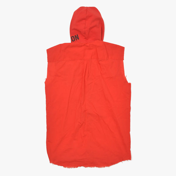 極美品 RAF SIMONS ラフシモンズ 02SS ノースリーブ シャツフーディ サイズ46 テロ期 レッド カットオフ アーカイブ 中古 4a009432