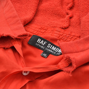 極美品 RAF SIMONS ラフシモンズ 02SS ノースリーブ シャツフーディ サイズ46 テロ期 レッド カットオフ アーカイブ 中古 4a009432