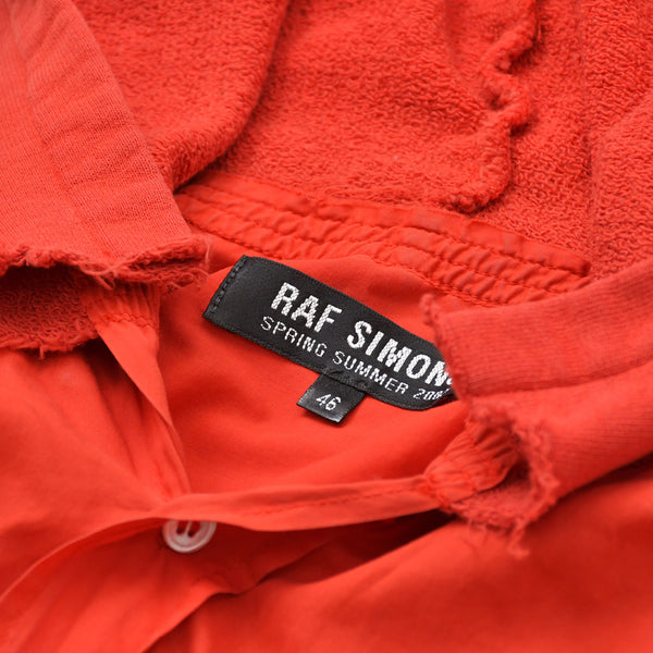 極美品 RAF SIMONS ラフシモンズ 02SS ノースリーブ シャツフーディ サイズ46 テロ期 レッド カットオフ アーカイブ 中古 4a009432