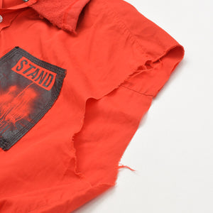 極美品 RAF SIMONS ラフシモンズ 02SS ノースリーブ シャツフーディ サイズ46 テロ期 レッド カットオフ アーカイブ 中古 4a009432