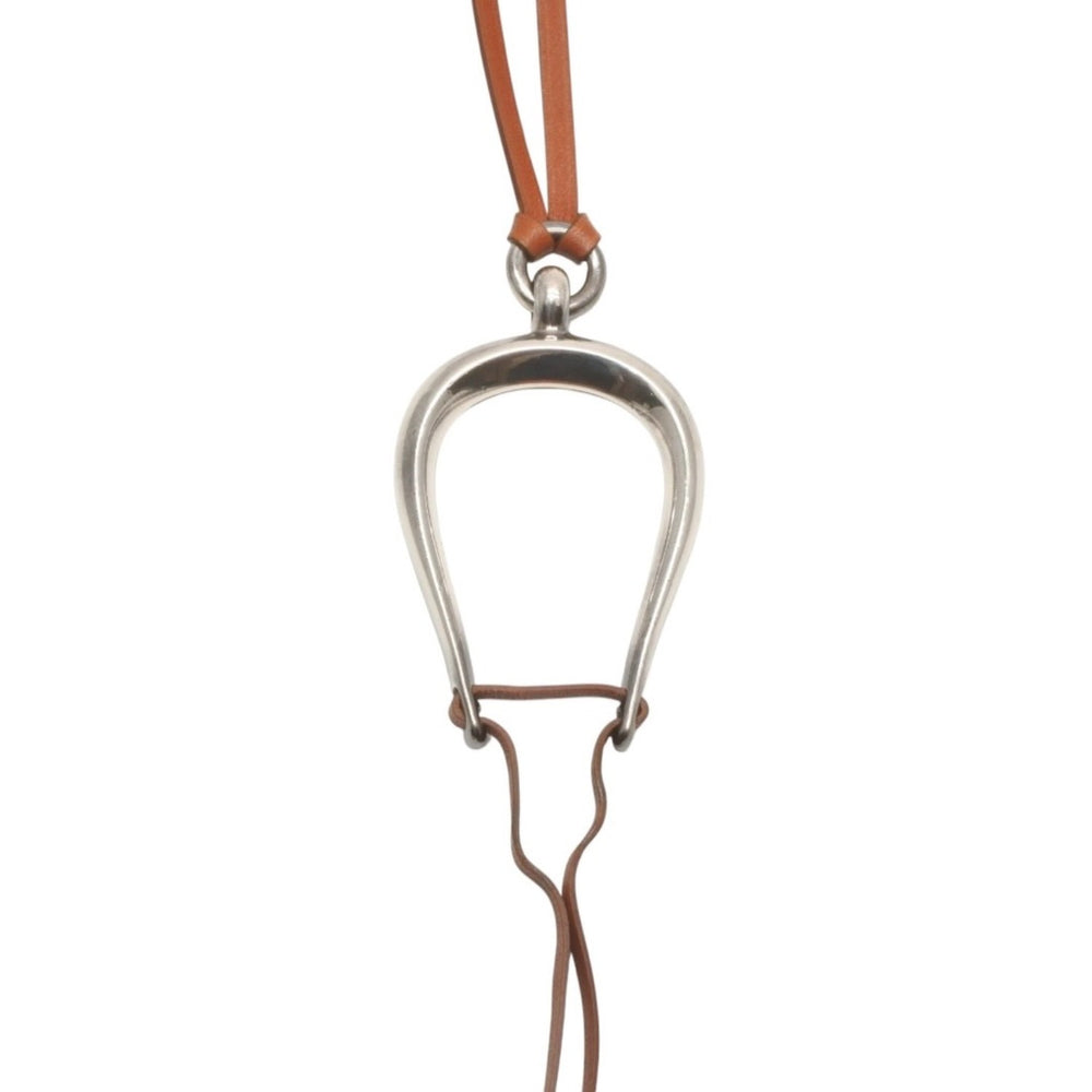 HERMES エルメス レザーネックレス チョーカー 馬具 ブラウン系 レザー紐 シルバー金具 美品 中古 4b013966