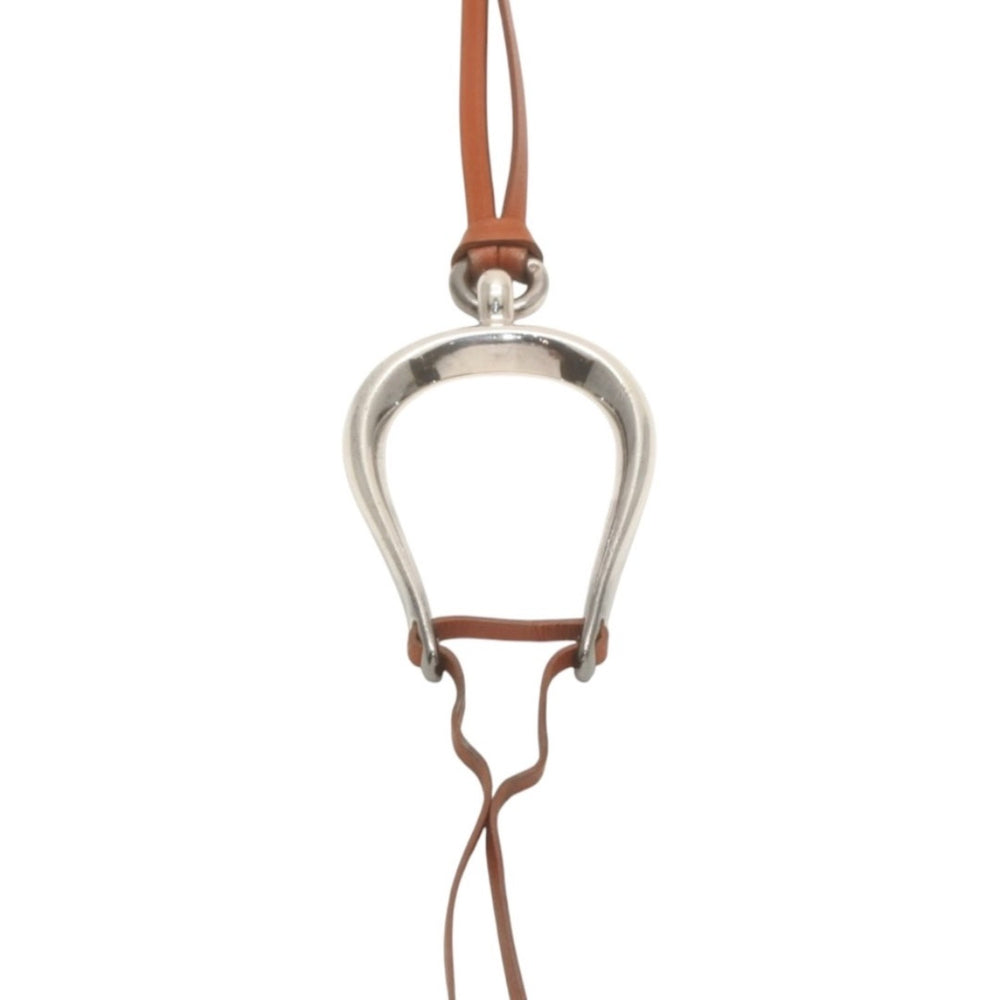 HERMES エルメス レザーネックレス チョーカー 馬具 ブラウン系 レザー紐 シルバー金具 美品 中古 4b013966