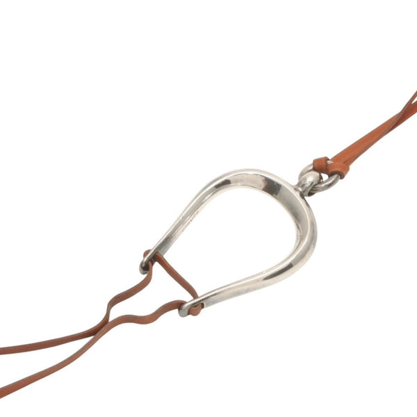 HERMES Leather Necklace Choker Horse Tackle Brown Leather String Silver Hardware Good Condition Used 4b013966