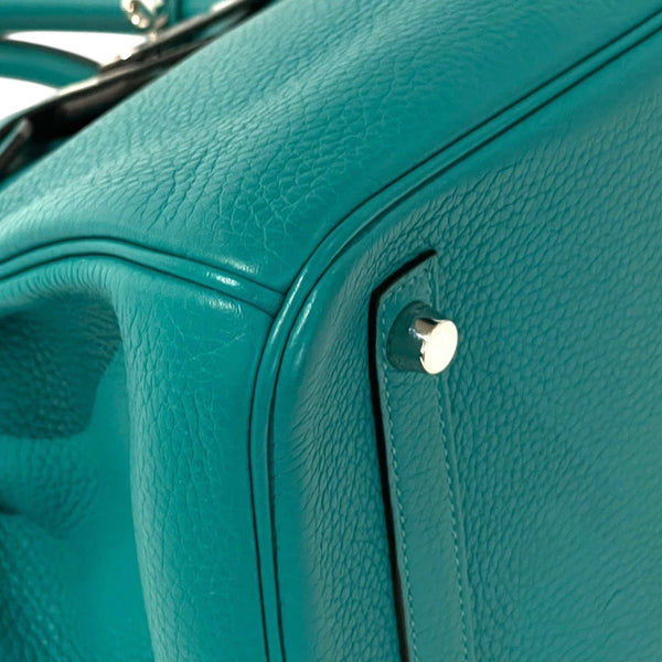 Very Good Condition HERMES Birkin 30 Handbag Taurillon Clemence Blue Paon Silver Hardware X Stamp Used 4a001271