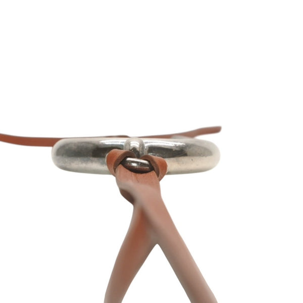 HERMES Leather Necklace Choker Horse Tackle Brown Leather String Silver Hardware Good Condition Used 4b013966