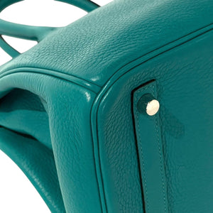 Very Good Condition HERMES Birkin 30 Handbag Taurillon Clemence Blue Paon Silver Hardware X Stamp Used 4a001271