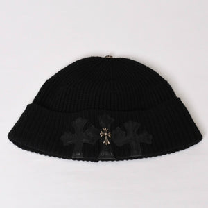 Very good condition CHROME HEARTS Beanie Knit Hat Triple Cross Tiny ch Cross Cross Patch Cashmere Black Used 4b014105